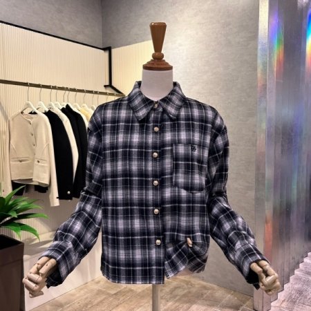 크롭 체크 셔츠