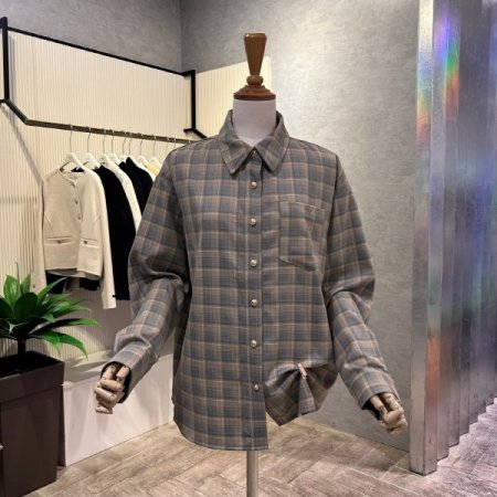 체크 언발 박시 셔츠