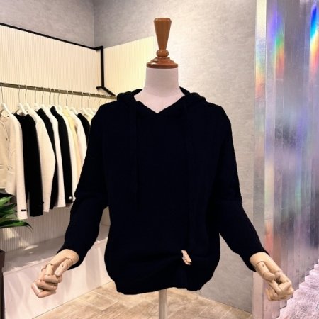 후드 꽈배기 라인 니트