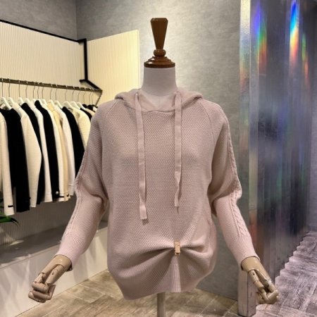 후드 꽈배기 라인 니트