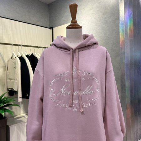 레터링 자수 기모 후드 롱 원피스