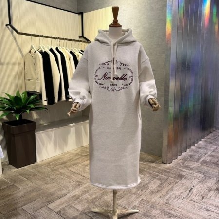 기모 후드 자수 레터링 롱 원피스