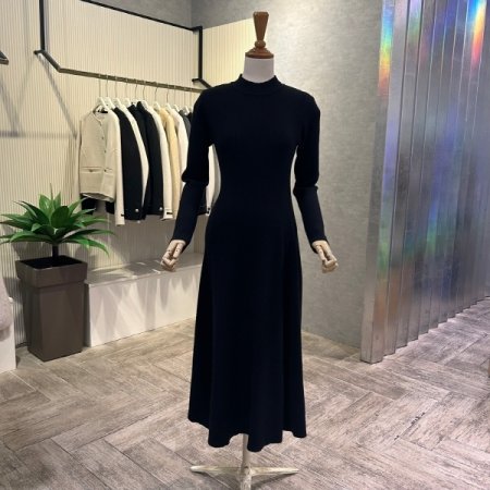 플레어 골지 니트 롱 원피스
