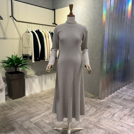 플레어 골지 니트 롱 원피스