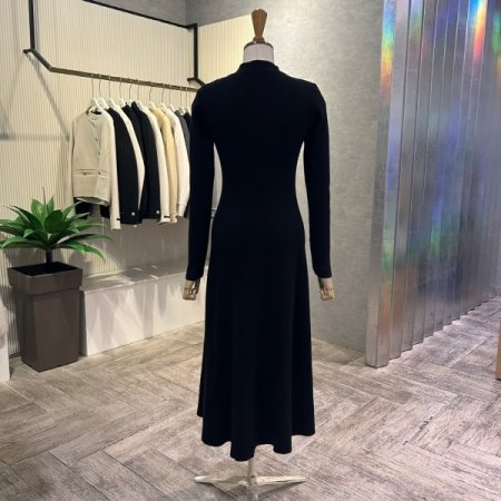 플레어 골지 니트 롱 원피스