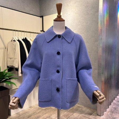 배색 핸드메이드 단추 카라 자켓