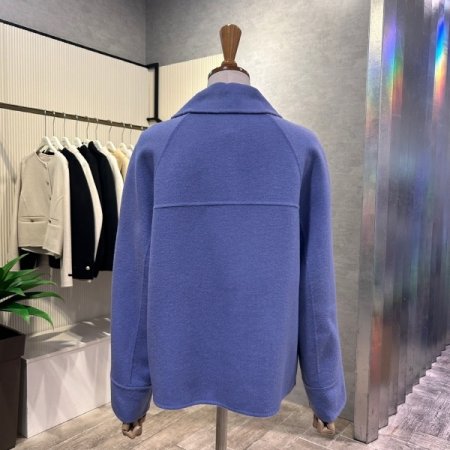 배색 핸드메이드 단추 카라 자켓