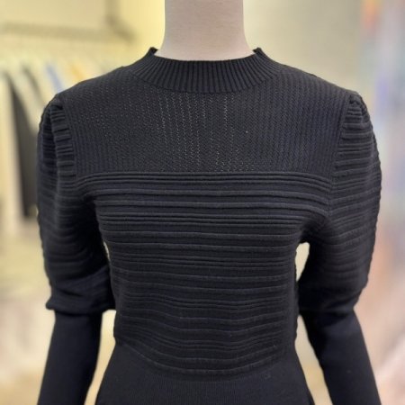 퍼프소매 셔링 니트 롱 원피스