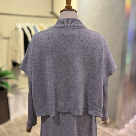 케이프 세트 니트 롱 원피스