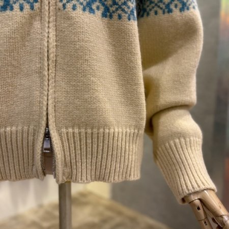 패턴 배색 집업 후드 가디건