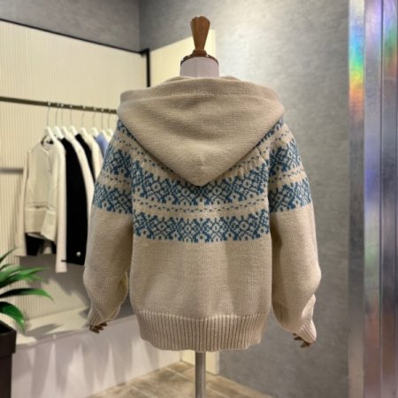 패턴 배색 집업 후드 가디건