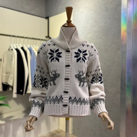 자가드 패턴 니트 카라 가디건