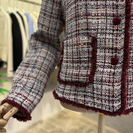 부클 라인 배색 컬러 트위드 재킷