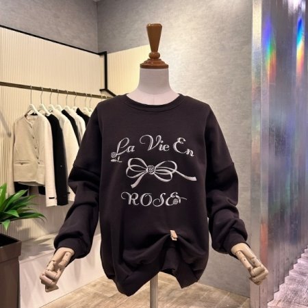 자수 기모 셋업 라운드 티셔츠