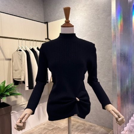 꽈배기 패턴 반폴라 니트