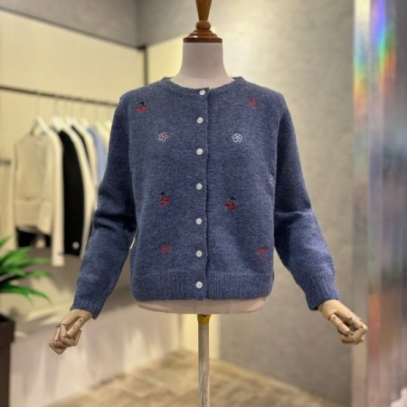 자수 포인트 라운드 가디건