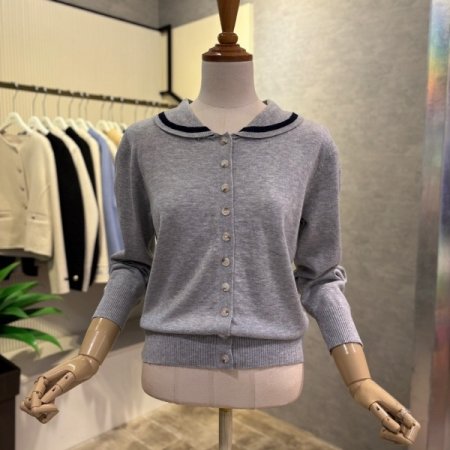 라운드 배색 카라 가디건