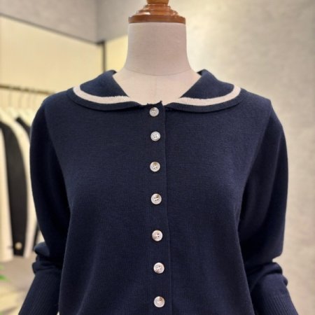 라운드 배색 카라 가디건