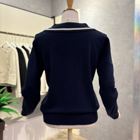 라운드 배색 카라 가디건