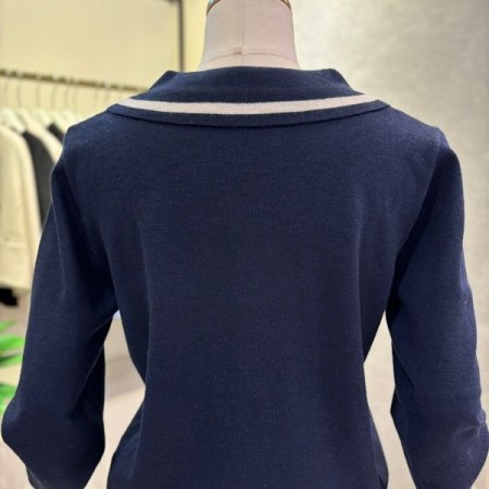 라운드 배색 카라 가디건