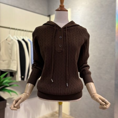 후드 꽈배기 니트