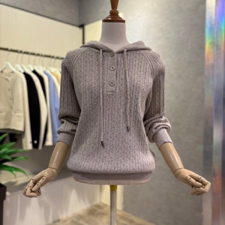 후드 꽈배기 니트