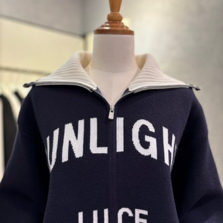 배색 집업 하이넥 가디건