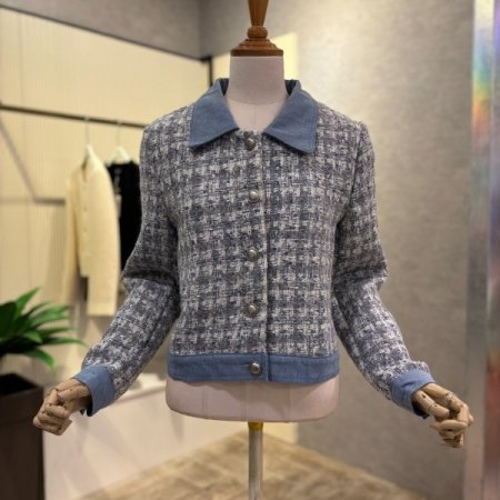 배색 카라 트위드 자켓