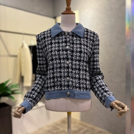 배색 카라 트위드 자켓