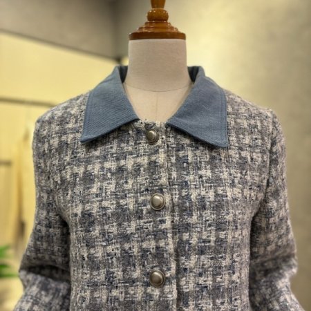 배색 카라 트위드 자켓