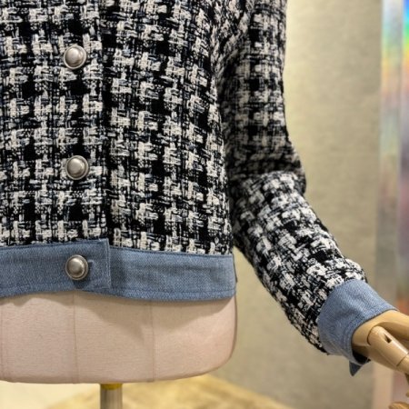 크롭 배색 트위드 자켓