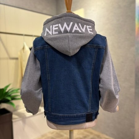 소매 배색 후드 데님 자켓
