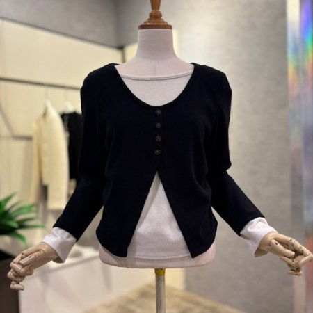 배색 언발 레이어드 티셔츠