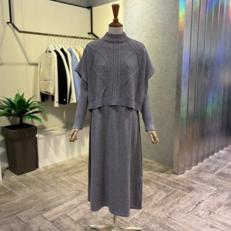 케이프 니트 롱 원피스