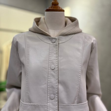 페이크 레더 후드 재킷