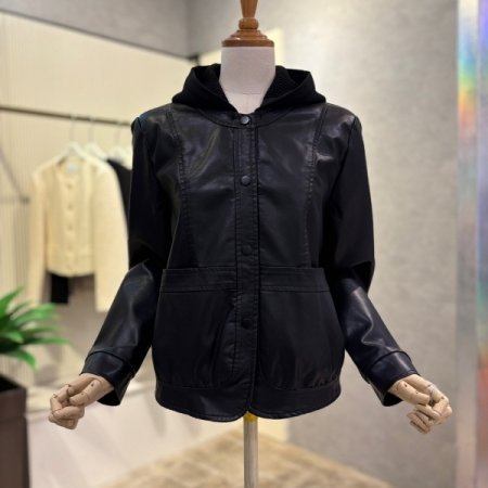 인조 가죽 후드 라인더 재킷