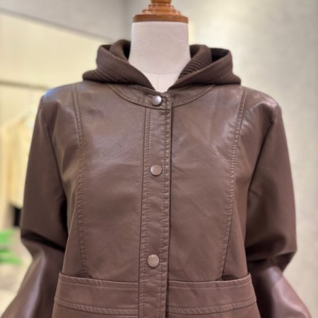 인조 가죽 후드 라인더 재킷