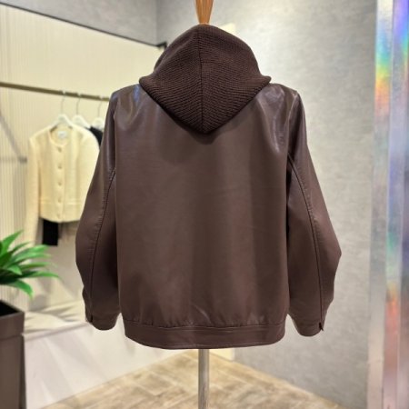 인조 가죽 후드 라인더 재킷