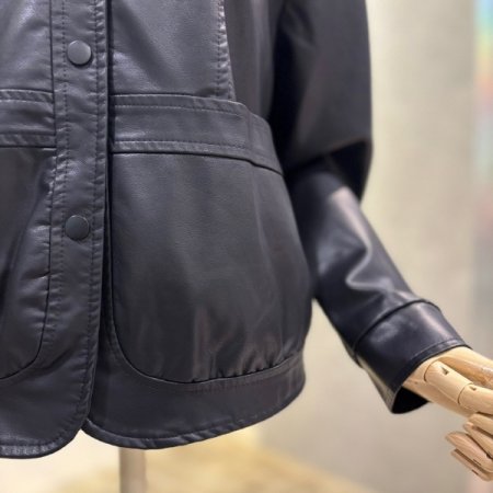 페이크 레더 라이더 후드 재킷