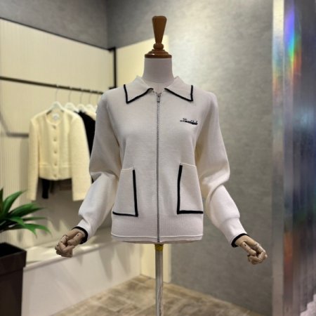 라인 배색 카라 지퍼 가디건