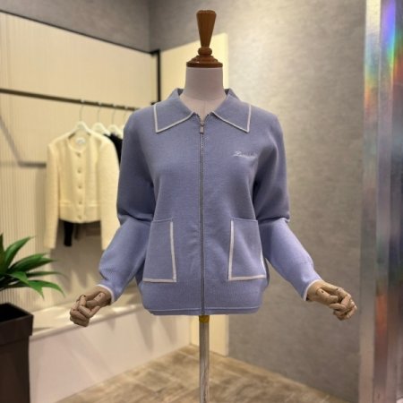 라인 배색 카라 지퍼 가디건