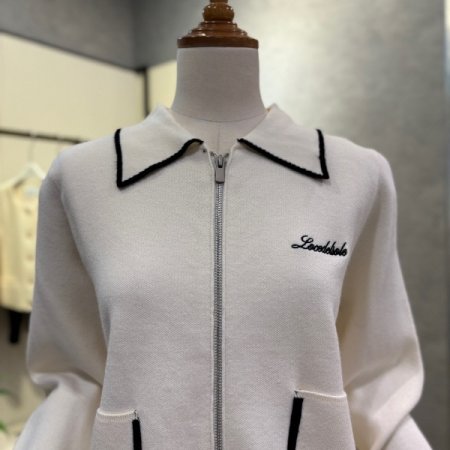 라인 배색 카라 지퍼 가디건