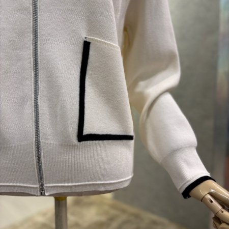 라인 배색 카라 지퍼 가디건