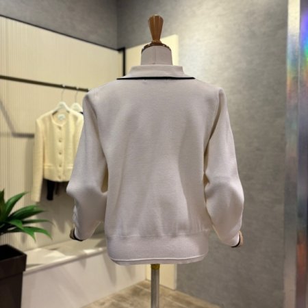 라인 배색 카라 지퍼 가디건