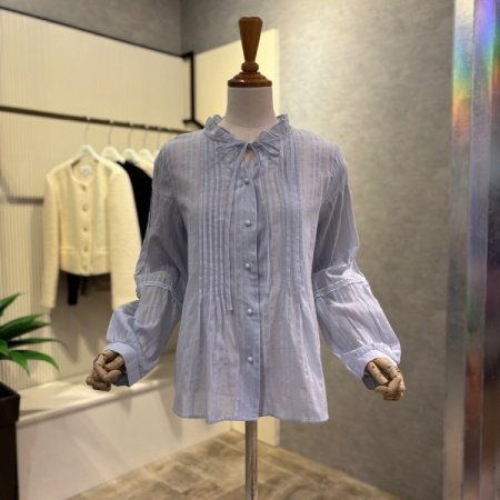 언발 레이스 프릴넥 블라우스