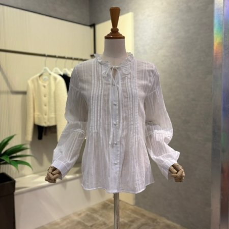 언발 레이스 프릴넥 블라우스