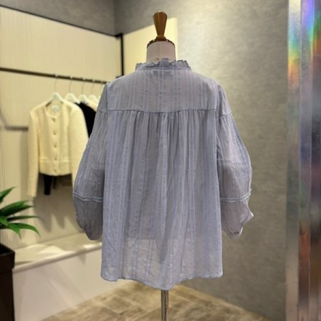 언발 레이스 프릴넥 블라우스