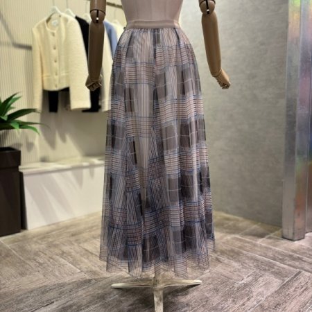 패턴 시스루 롱 스커트