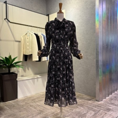 플라워 시폰 리본 원피스