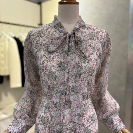 플라워 시폰 리본 원피스